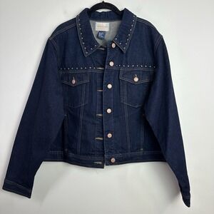 Vintage Womens Trucker Jacket Size 20 Blue Denim Studded Dark‎ Wash NWOT
